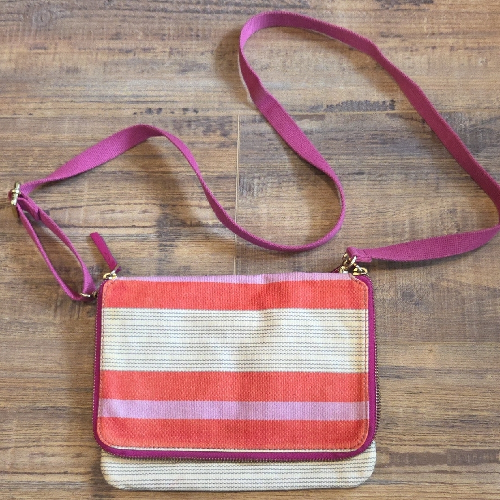 Vibrant Striped Crossbody Bag in Pink and Cream
